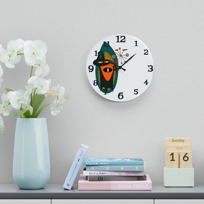 Atomic Cat, Kitschy Fun, Mid Century Modern, Acrylic Wall Clock Home Decor