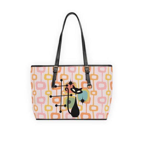 Atomic Cat, Mid Century Mod, Geometric Orange, Pink, Retro Shoulder Bag