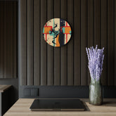 Atomic Cat, Mid Century Modern Geometric Beige, Gray, Burnt Orange, Retro Acrylic Wall Clock Home Decor