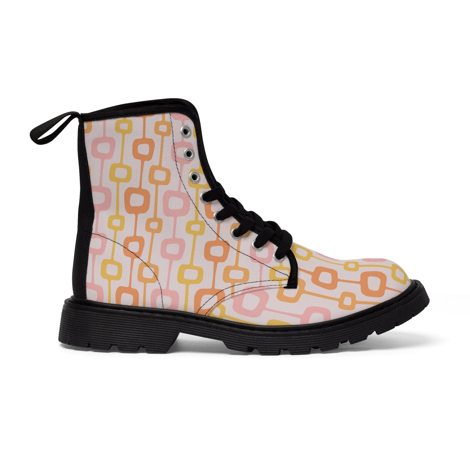 Atomic Cat, Mid Century Modern, Geometric, Pink, Orange, Retro Apparel, Fall Boots, Funky Fun Designs By Mid Century Modern Gal Shoes