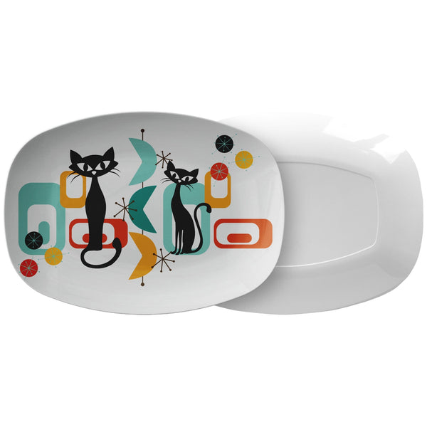 Atomic Cat Mid Century Modern Party Dinner Platter, His And Hers, Retro Party Modern Dishware