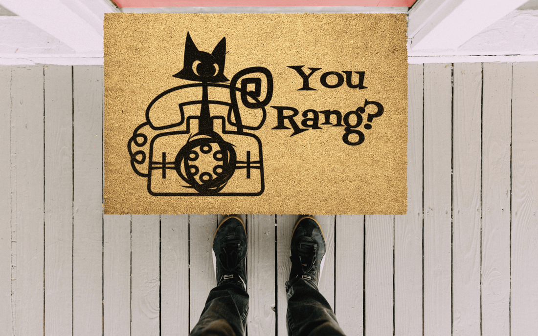 Atomic Cat Mid Century Modern Welcome Mat, Funny Quirky, You Rang, Nostalgic Rotary Phone Home Goods