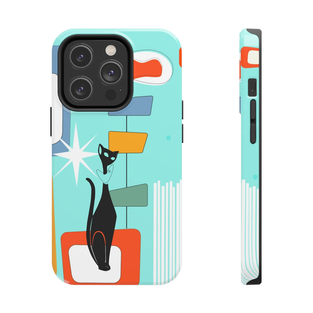Atomic Cat, Mid Mod, Aqua Blue, Geometric Retro Smart Phone Tough Phone Cases Phone Case