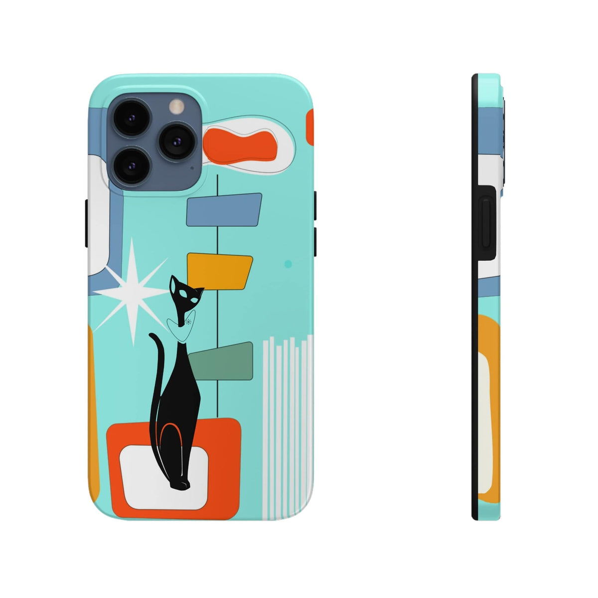 Atomic Cat, Mid Mod, Aqua Blue, Geometric Retro Smart Phone Tough Phone Cases Phone Case