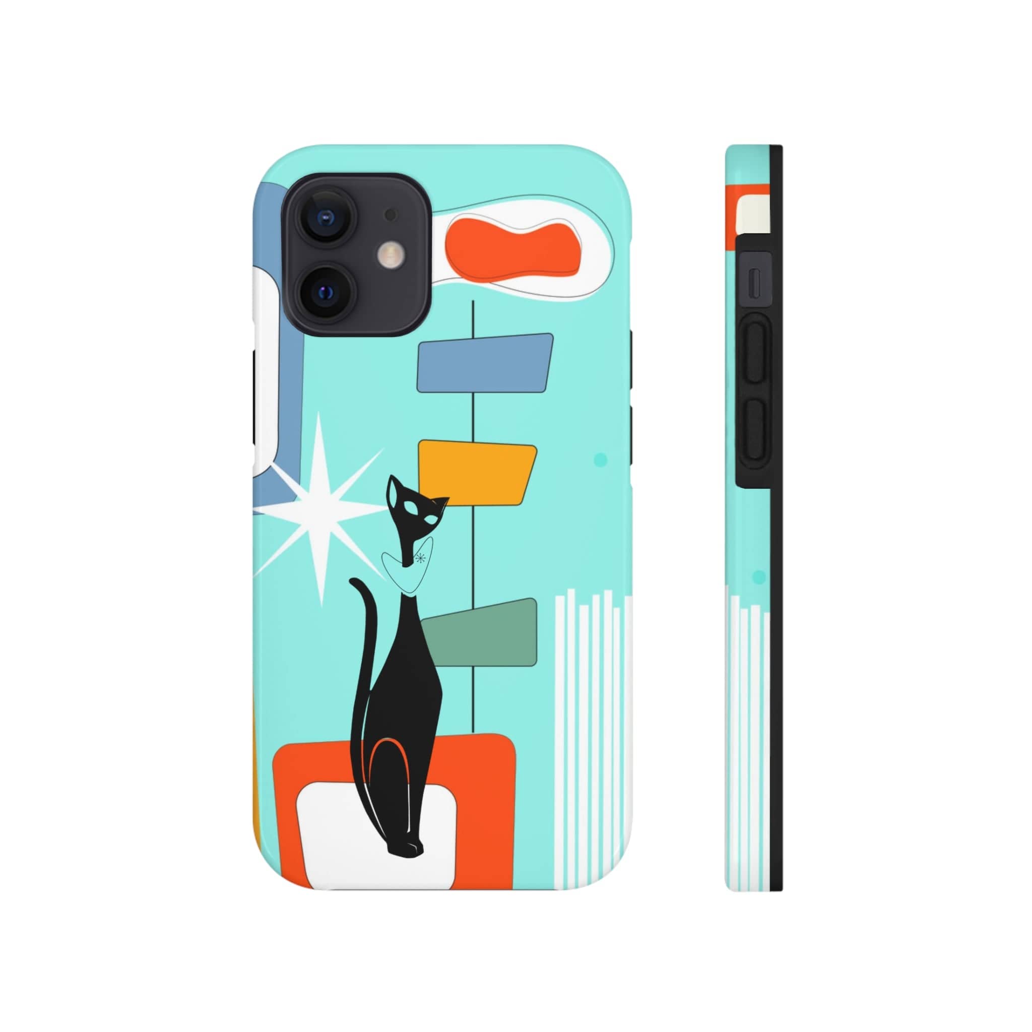 Atomic Cat, Mid Mod, Aqua Blue, Geometric Retro Smart Phone Tough Phone Cases Phone Case