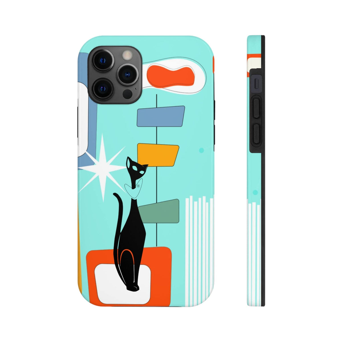Atomic Cat, Mid Mod, Aqua Blue, Geometric Retro Smart Phone Tough Phone Cases Phone Case