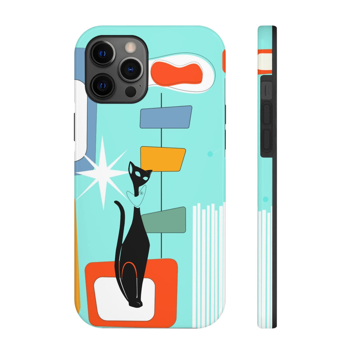 Atomic Cat, Mid Mod, Aqua Blue, Geometric Retro Smart Phone Tough Phone Cases Phone Case