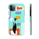 Atomic Cat, Mid Mod, Aqua Blue, Geometric Retro Smart Phone Tough Phone Cases Phone Case