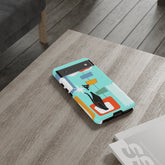 Atomic Cat, Mid Mod Aqua Blue, Geometric, Samsung, Google Pixel, Tough Cases Phone Case Mid Century Modern Gal