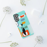 Atomic Cat, Mid Mod Aqua Blue, Geometric, Samsung, Google Pixel, Tough Cases Phone Case Mid Century Modern Gal