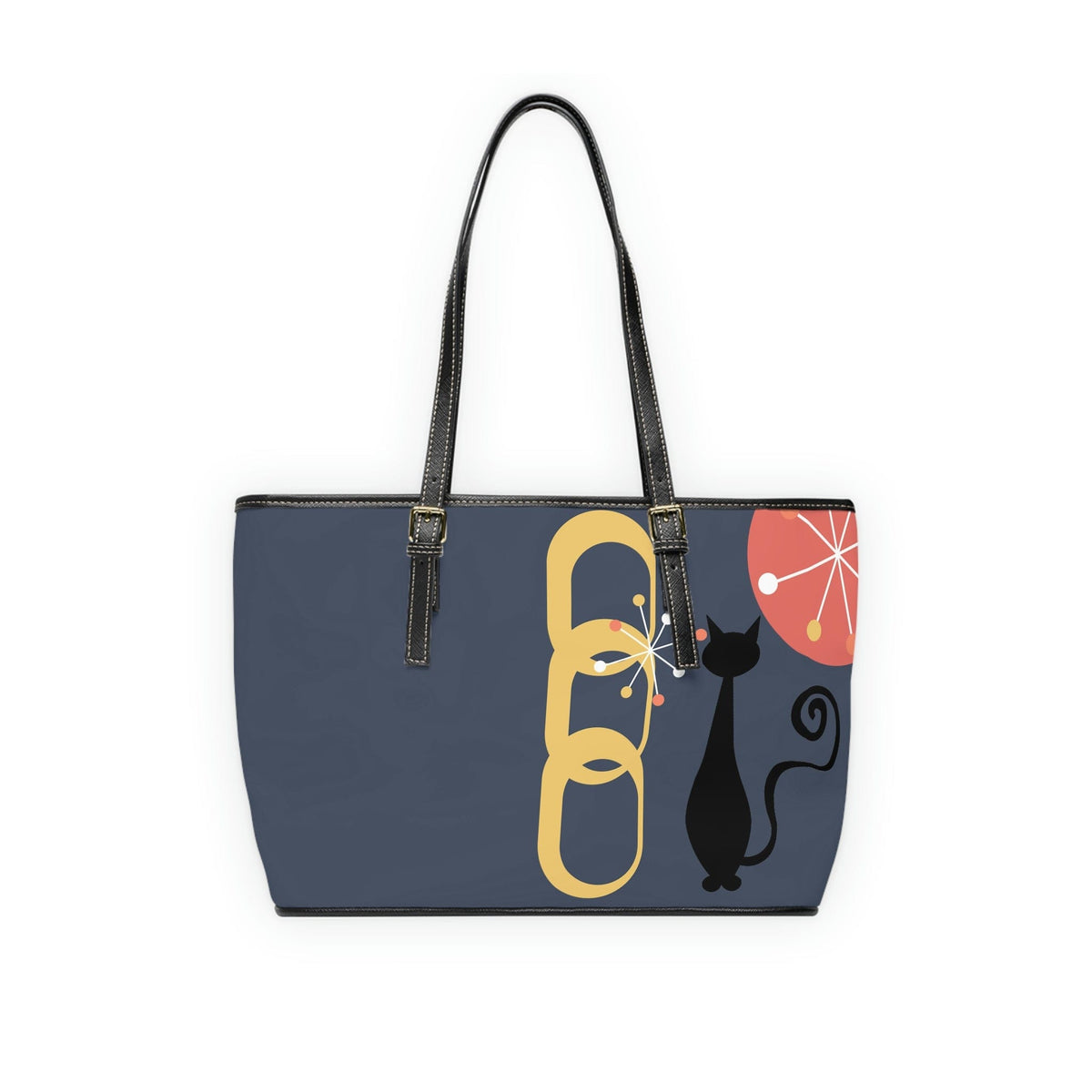 Atomic Cat, Midnight Blue, Mid Century Modern Style Leather Shoulder Bag Bags