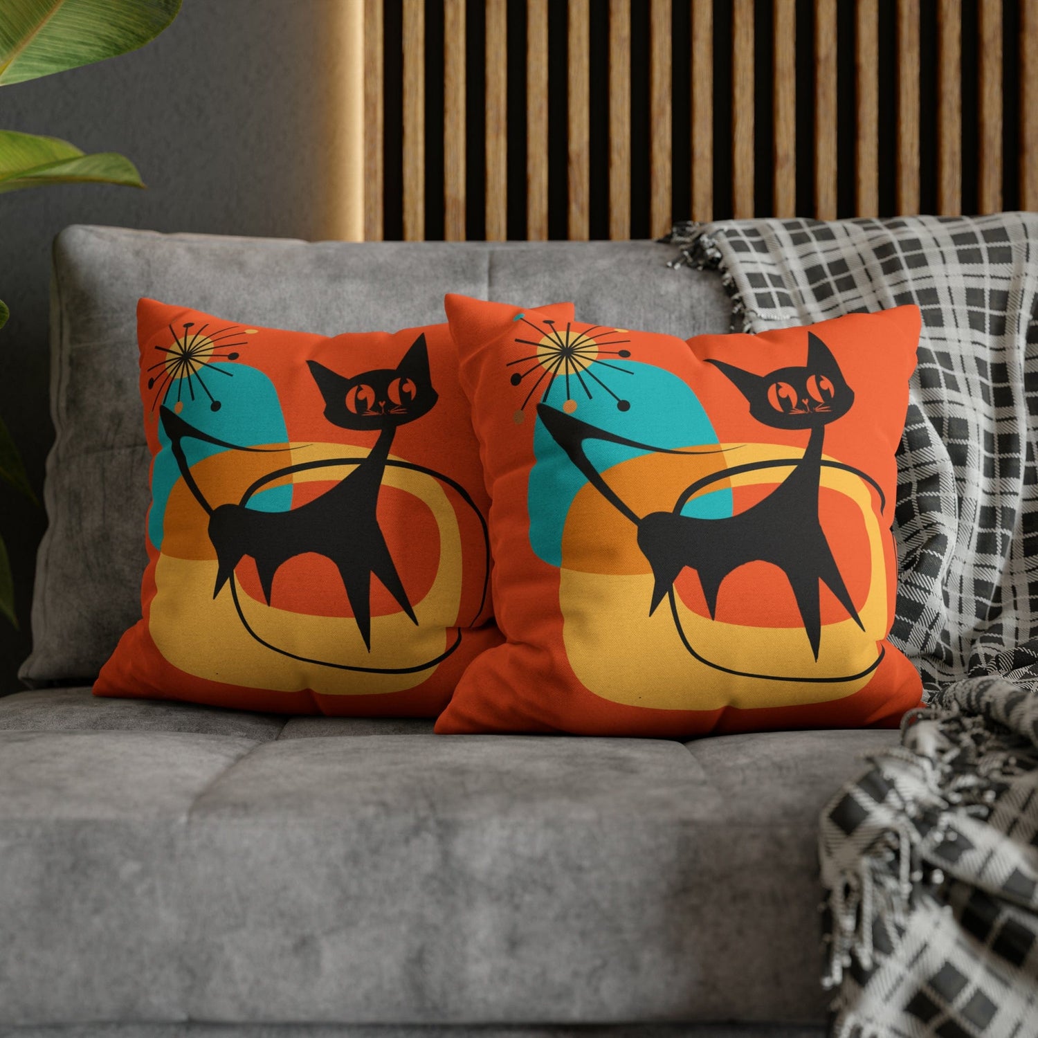 Atomic Cat, Orange Mid Mod Pillow Case ONLY Home Decor