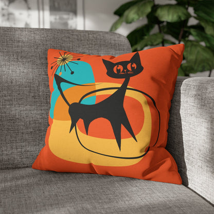 Atomic Cat, Orange Mid Mod Pillow Case ONLY Home Decor