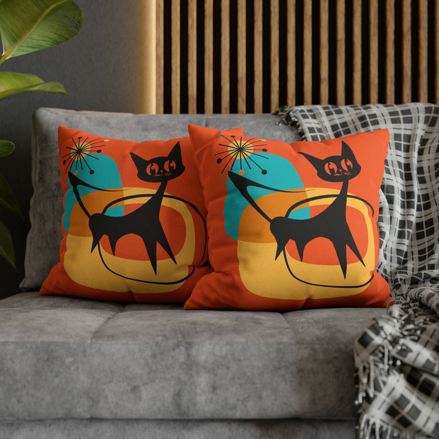 Atomic Cat, Orange Mid Mod Pillow Case ONLY Home Decor