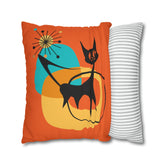 Atomic Cat, Orange Mid Mod Pillow Case ONLY Home Decor Mid Century Modern Gal