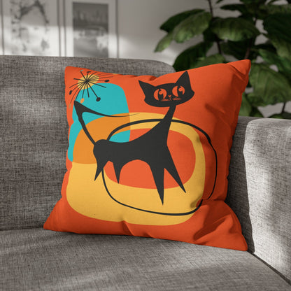 Atomic Cat, Orange Mid Mod Pillow Case ONLY Home Decor