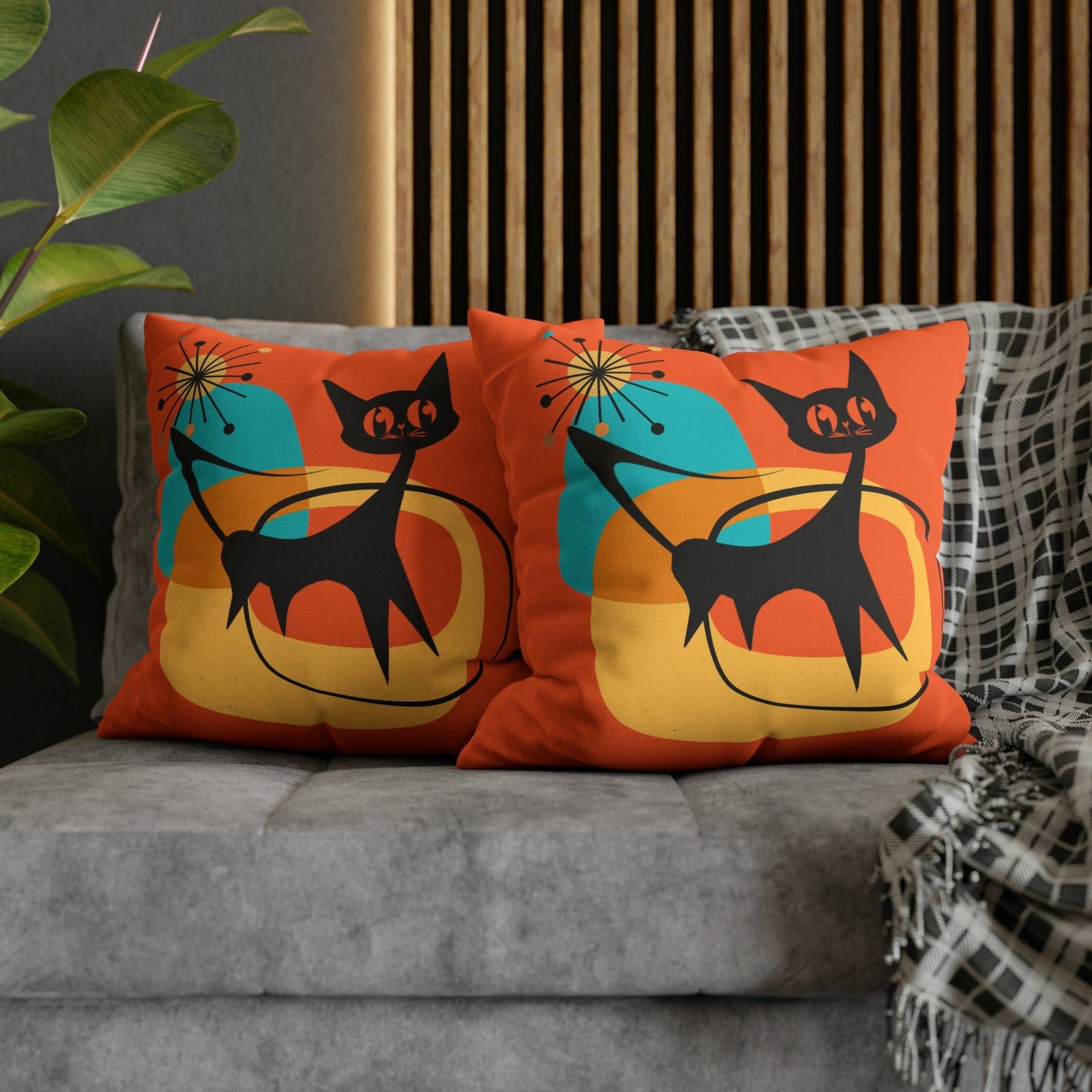 Atomic Cat, Orange Mid Mod Pillow Case ONLY Home Decor