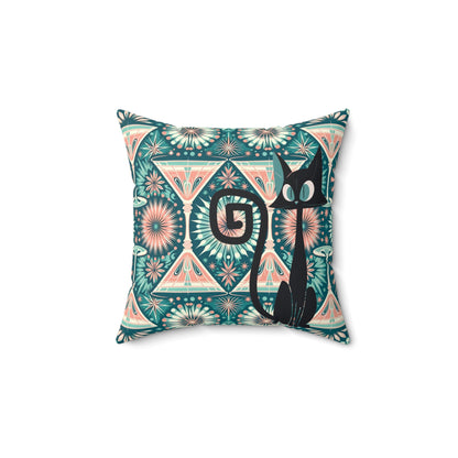 Atomic Cat Pillow, Atomic 50s Pink, Teal, Cosmo, Martini Lover, Kitschy Quirky Fun Mid Century Modern Pillow And Insert Home Decor