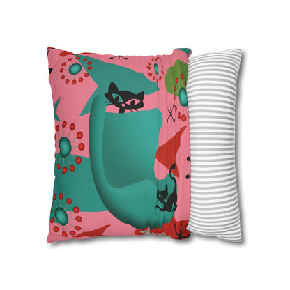 Atomic Cat Pillow Cover, Mid Century Design, Pink, Green, Aqua Kitsch Fun Atomic Era Pillow Case Home Decor