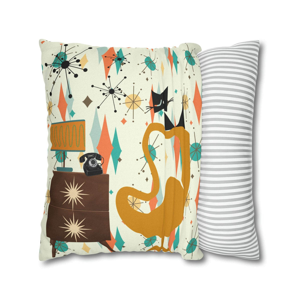 Atomic Cat Pillow, Mid Century Modern Franciscan Diamond, Starburst Patter, Retro Groovy PILLOW Cover Only Home Decor