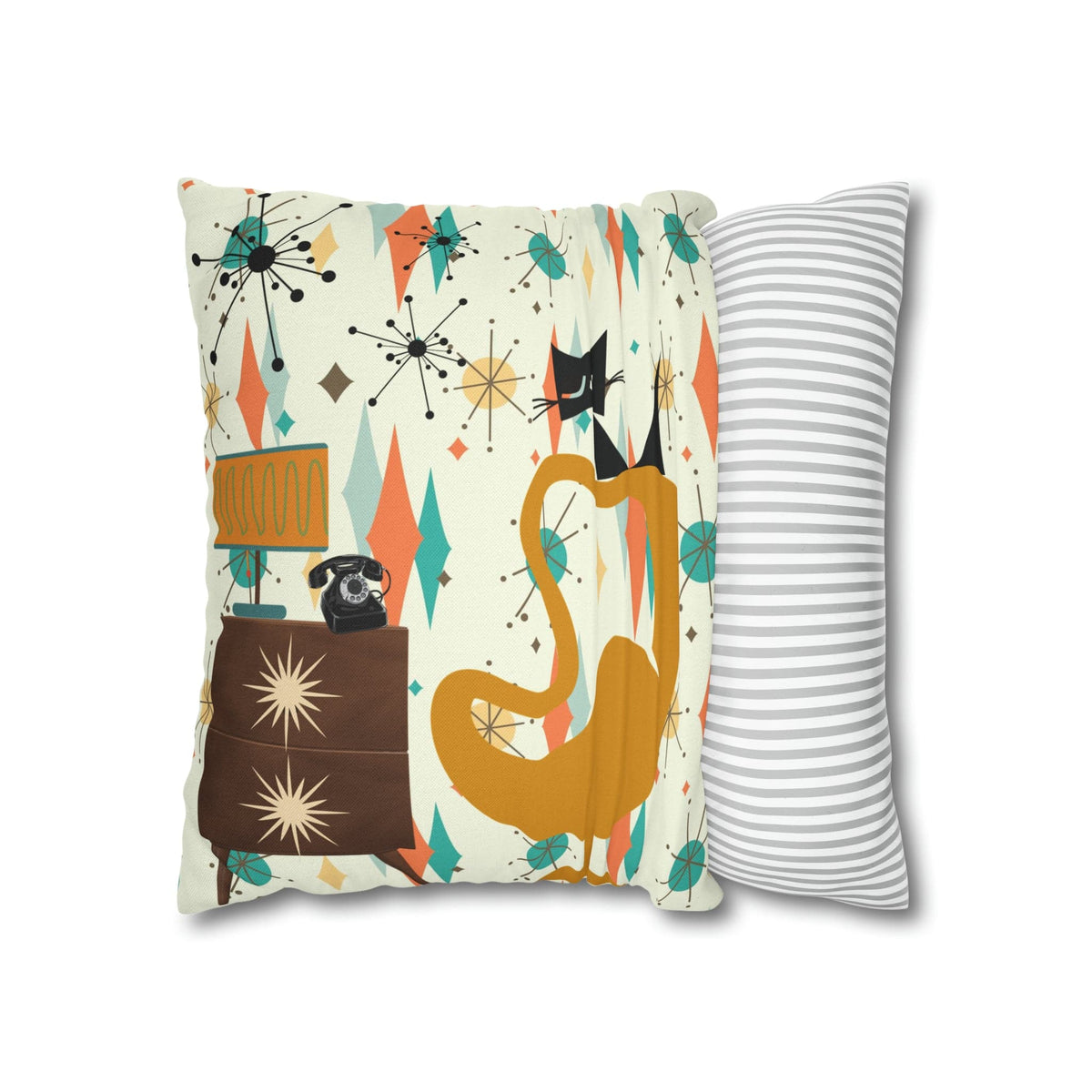 Atomic Cat Pillow, Mid Century Modern Franciscan Diamond, Starburst Patter, Retro Groovy PILLOW Cover Only Home Decor