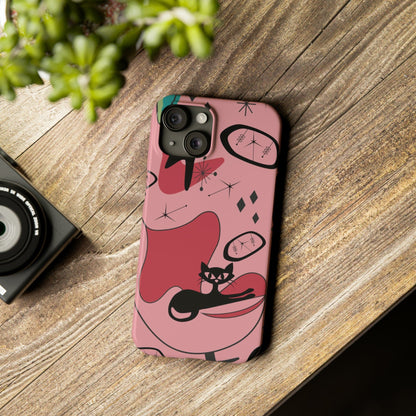 Atomic Cat, Pink Mid Century Modern, Egg Chair, Space Cat, iPhone 15, New Slim Phone Cases Phone Case