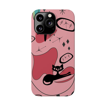 Atomic Cat, Pink Mid Century Modern, Egg Chair, Space Cat, iPhone 15, New Slim Phone Cases Phone Case