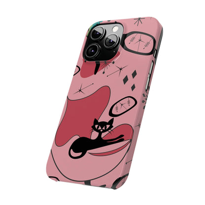 Atomic Cat, Pink Mid Century Modern, Egg Chair, Space Cat, iPhone 15, New Slim Phone Cases Phone Case