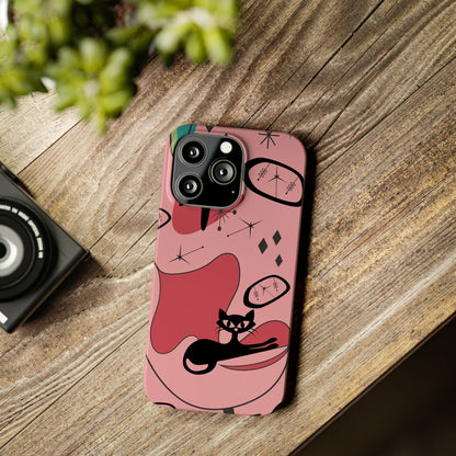 Atomic Cat, Pink Mid Century Modern, Egg Chair, Space Cat, iPhone 15, New Slim Phone Cases Phone Case