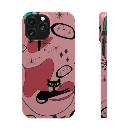 Atomic Cat, Pink Mid Century Modern, Egg Chair, Space Cat, iPhone 15, New Slim Phone Cases Phone Case