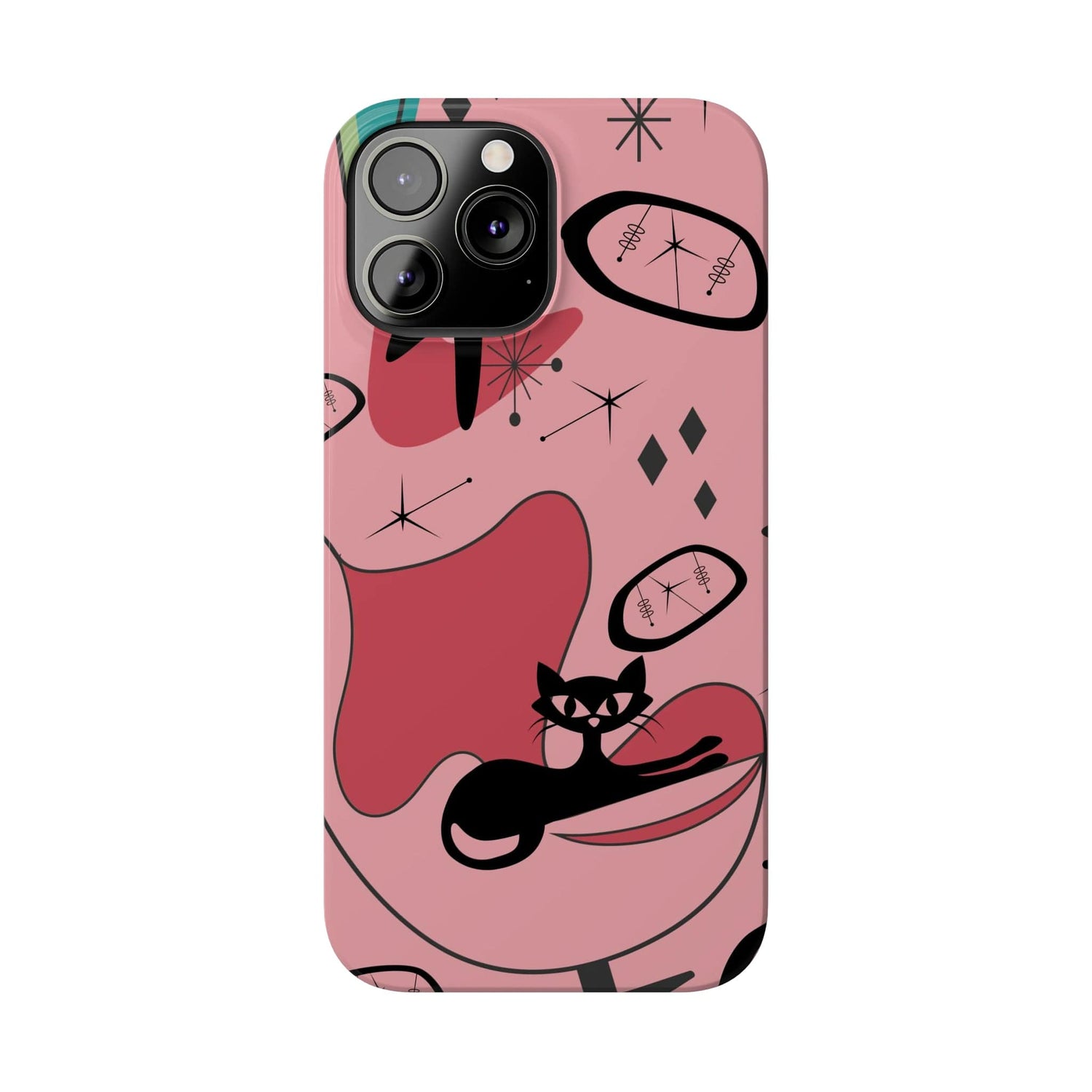 Atomic Cat, Pink Mid Century Modern, Egg Chair, Space Cat, iPhone 15, New Slim Phone Cases Phone Case