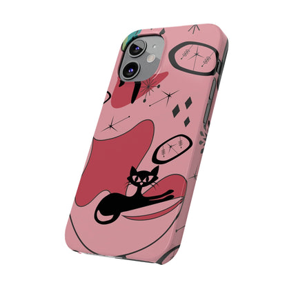 Atomic Cat, Pink Mid Century Modern, Egg Chair, Space Cat, iPhone 15, New Slim Phone Cases Phone Case