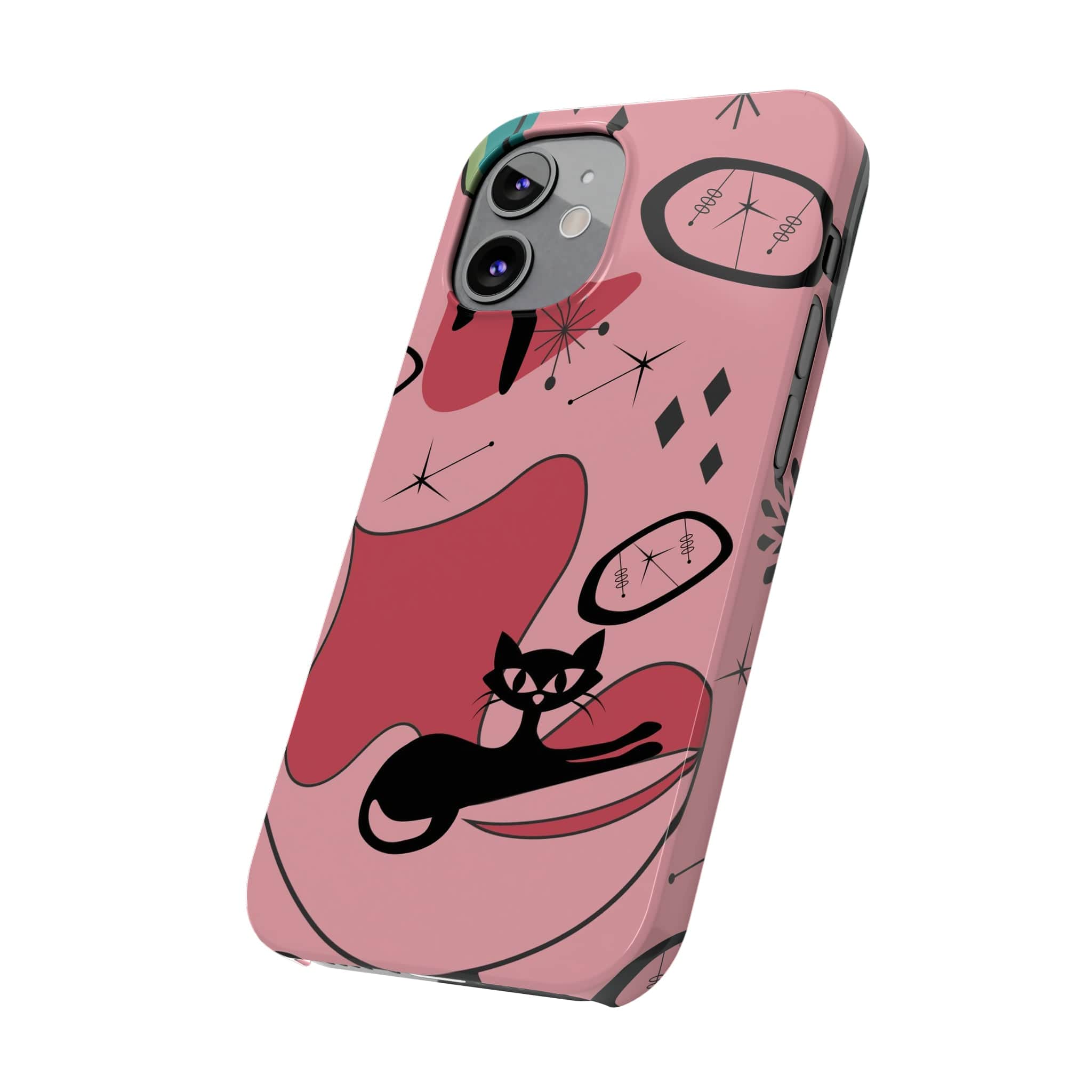 Atomic Cat, Pink Mid Century Modern, Egg Chair, Space Cat, iPhone 15, New Slim Phone Cases Phone Case