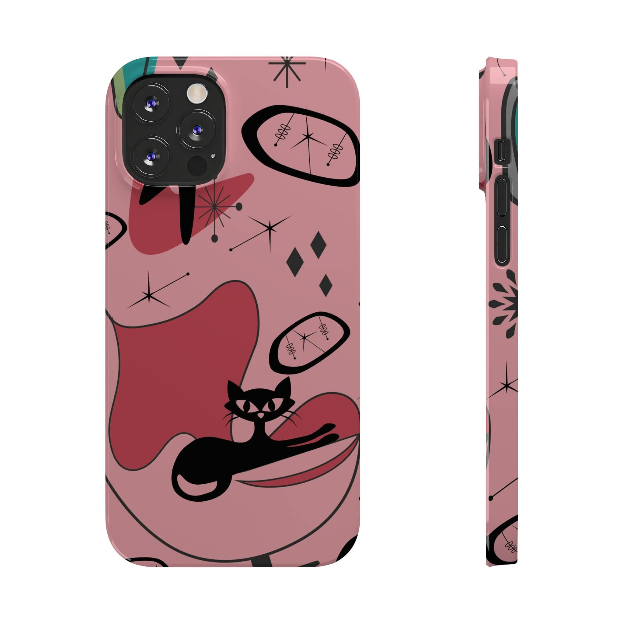 Atomic Cat, Pink Mid Century Modern, Egg Chair, Space Cat, iPhone 15, New Slim Phone Cases Phone Case