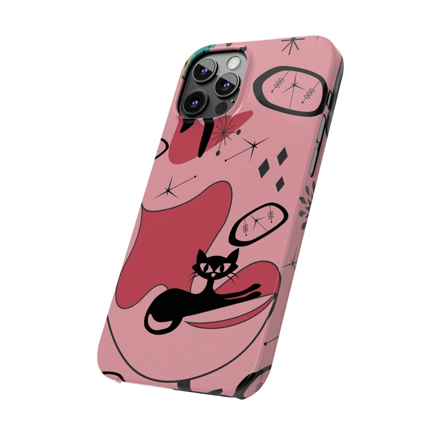 Atomic Cat, Pink Mid Century Modern, Egg Chair, Space Cat, iPhone 15, New Slim Phone Cases Phone Case