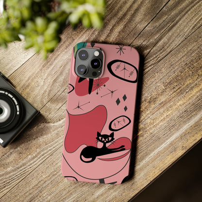 Atomic Cat, Pink Mid Century Modern, Egg Chair, Space Cat, iPhone 15, New Slim Phone Cases Phone Case