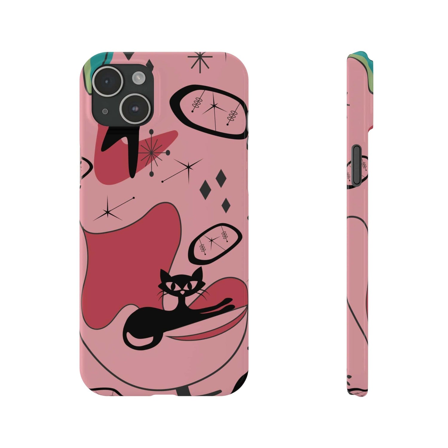 Atomic Cat, Pink Mid Century Modern, Egg Chair, Space Cat, iPhone 15, New Slim Phone Cases Phone Case