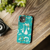 Atomic Cat Space Designs, Mid Century Modern, Aqua, White Kitschy Cat, Smart Phones New iPhone15 Model, Slim Phone Cases Phone Case Mid Century Modern Gal