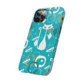 Atomic Cat Space Designs, Mid Century Modern, Aqua, White Kitschy Cat, Smart Phones New iPhone15 Model, Slim Phone Cases Phone Case Mid Century Modern Gal