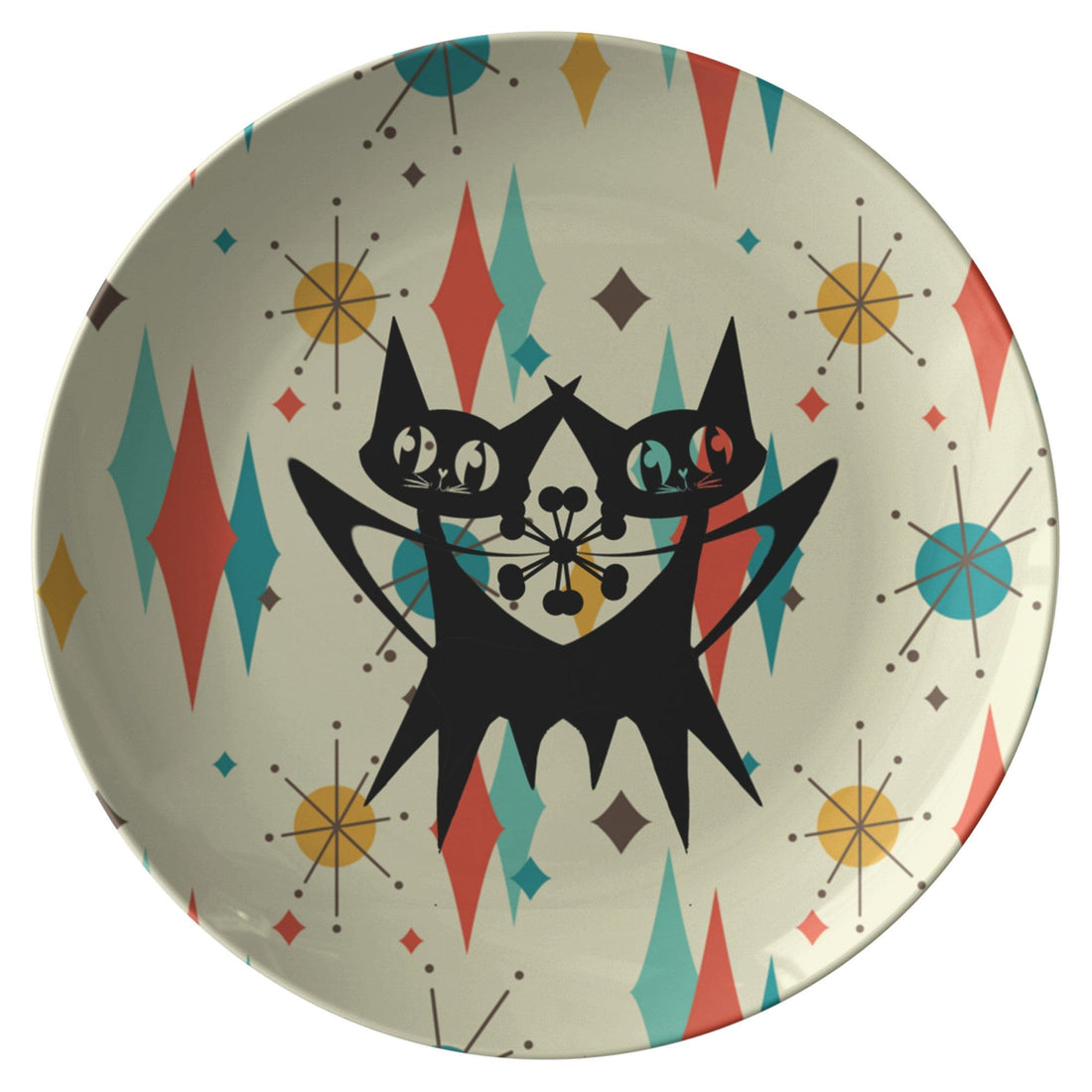 Atomic Cats, Kitschy Retro Kitchenware, Mid Century Modern Dinner Plates Kitchenware