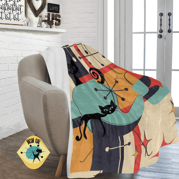 Atomic Kitsch Black Cats, Mid Century Modern, Egg Chair, Modern MCM Designs By Mid Century Modern Gal Sherpa Fleece Blanket