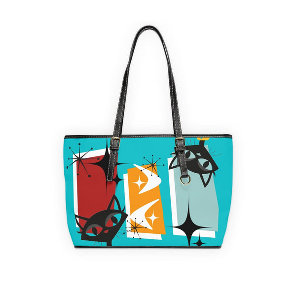 Atomic Kitschy Cat, Retro Shoulder Bag In Aqua Blue And Quirky Fun Design