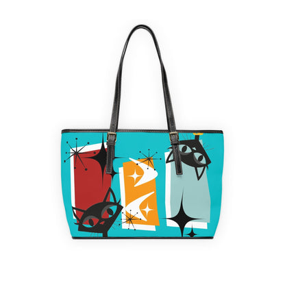 Atomic Kitschy Cat, Retro Shoulder Bag In Aqua Blue And Quirky Fun Design Bags