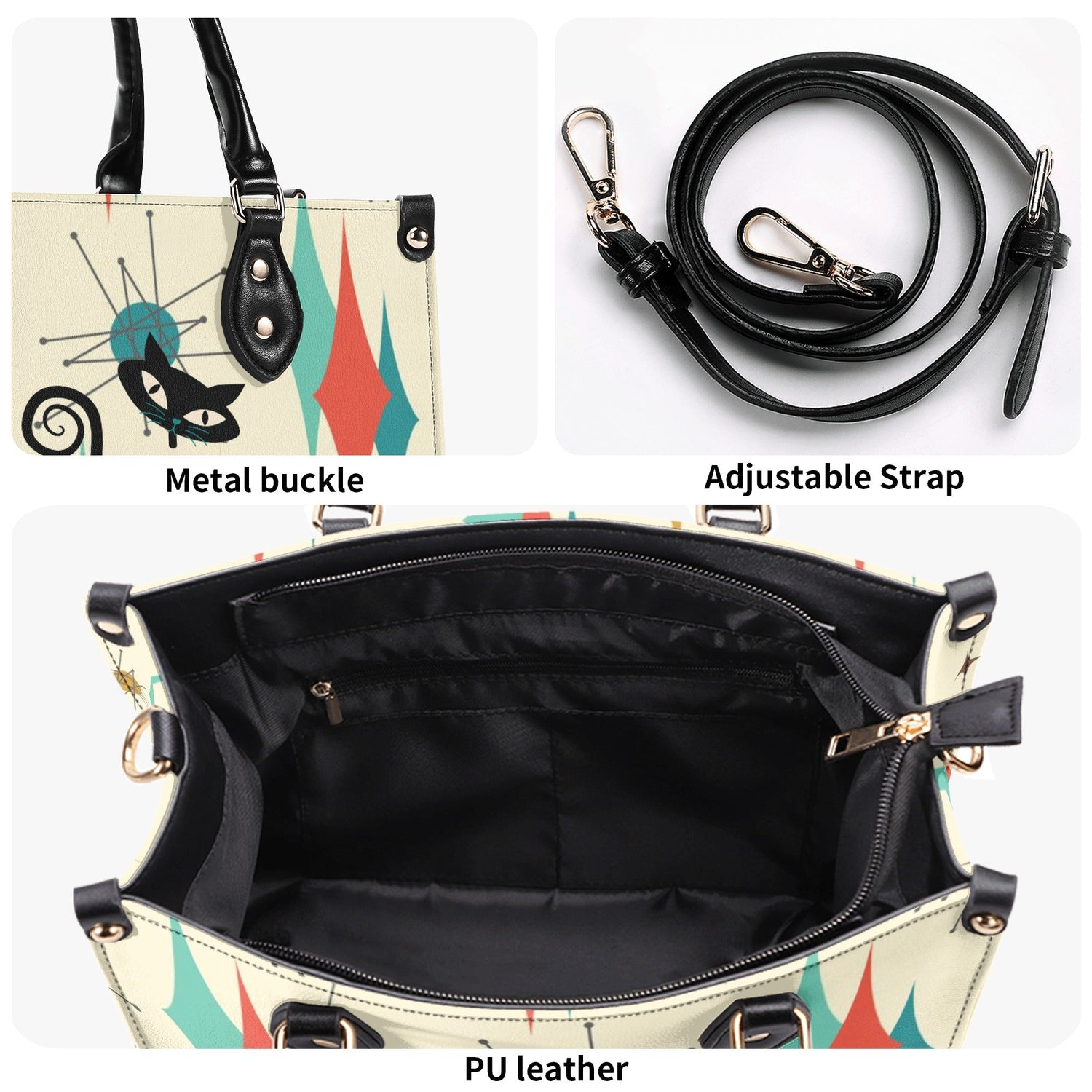 Atomic Kitty, Mid Century Modern Style Classic Cool Leather Handbag