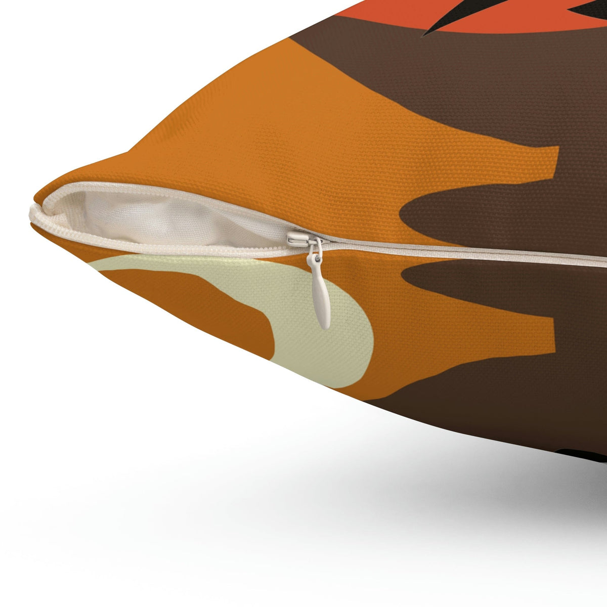 Atomic Space Cat, Mid Century Modern Carmel Brown, Retro Starburst Square Pillow Home Decor