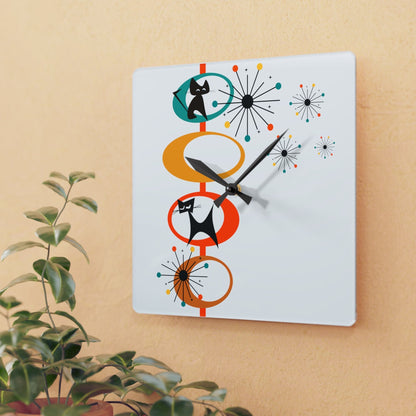 Atomic Space Cat, Mid Century Modern, Retro Cool Acrylic Wall Clock Home Decor