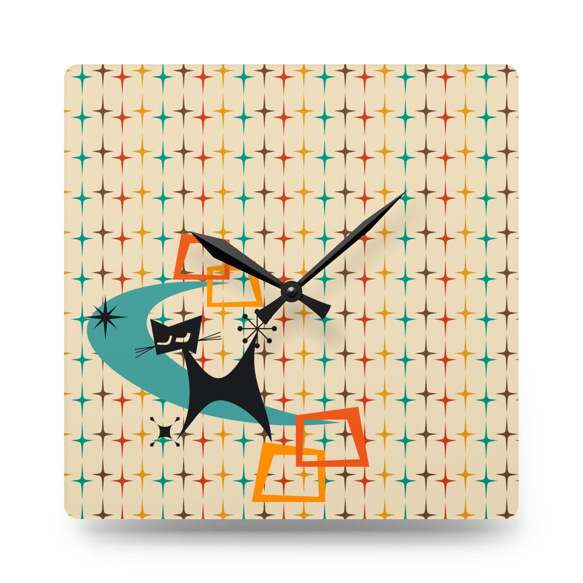 Atomic Space Cat, Retro Designed, MCM Office, Living Room, Bedroom, Kitchen Acrylic Wall Clock Home Decor