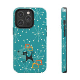 Atomic Space Cat, Starburst Blue, Retro Groovy Smart Phone Tough Phone Cases Phone Case Mid Century Modern Gal