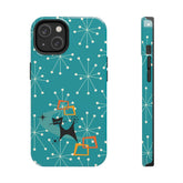 Atomic Space Cat, Starburst Blue, Retro Groovy Smart Phone Tough Phone Cases Phone Case Mid Century Modern Gal