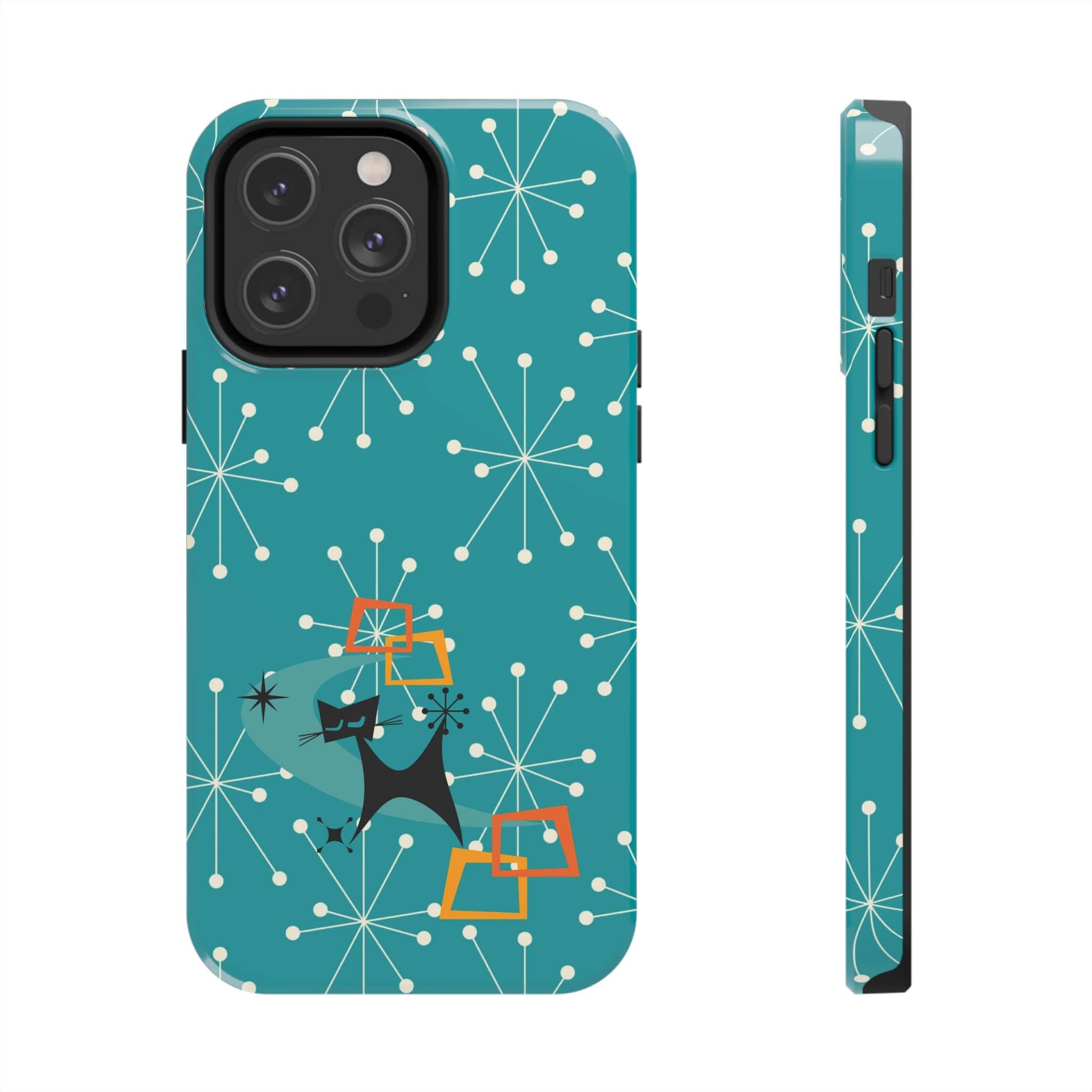 Atomic Space Cat, Starburst Blue, Retro Groovy Smart Phone Tough Phone Cases Phone Case
